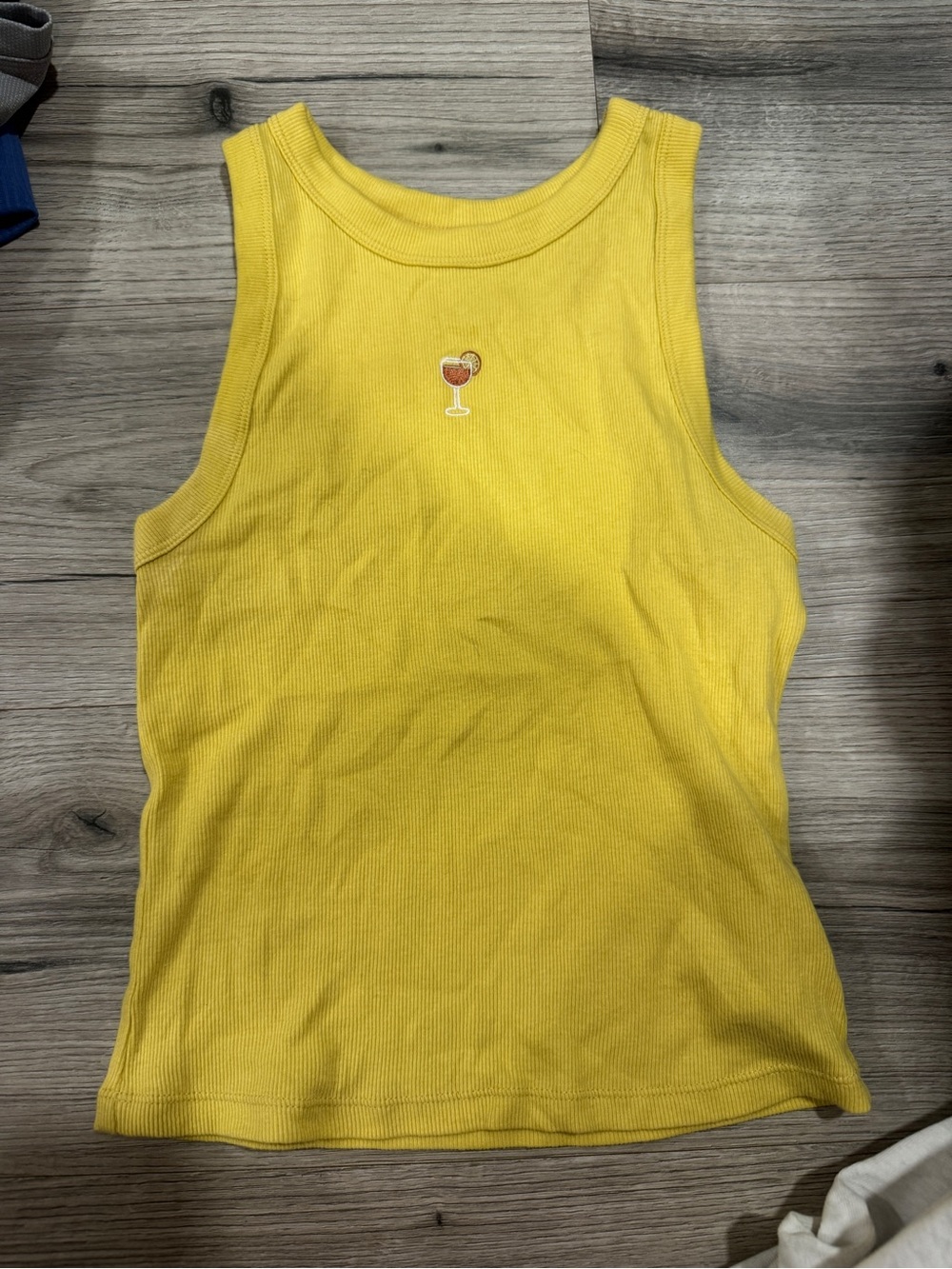 Target Yellow Ribbed Tank Top with Cocktail Embroidery